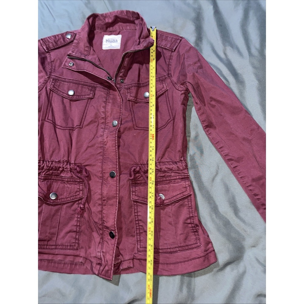 Mudd Y2K Size XS Faded Burgundy Jacket Button/Zip Up Cinch Waist & Snap Pockets. - Picture 12 of 14